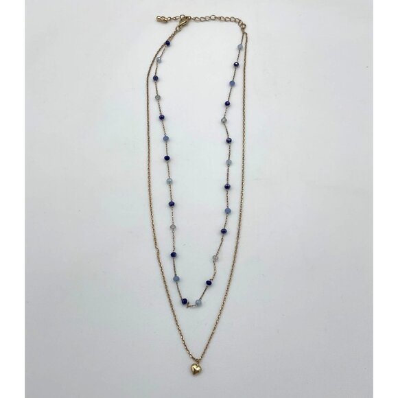 Iron Orchid Studio Double Strand Dainty Blue Beaded Necklace Mini Heart Pendant - Picture 2 of 4
